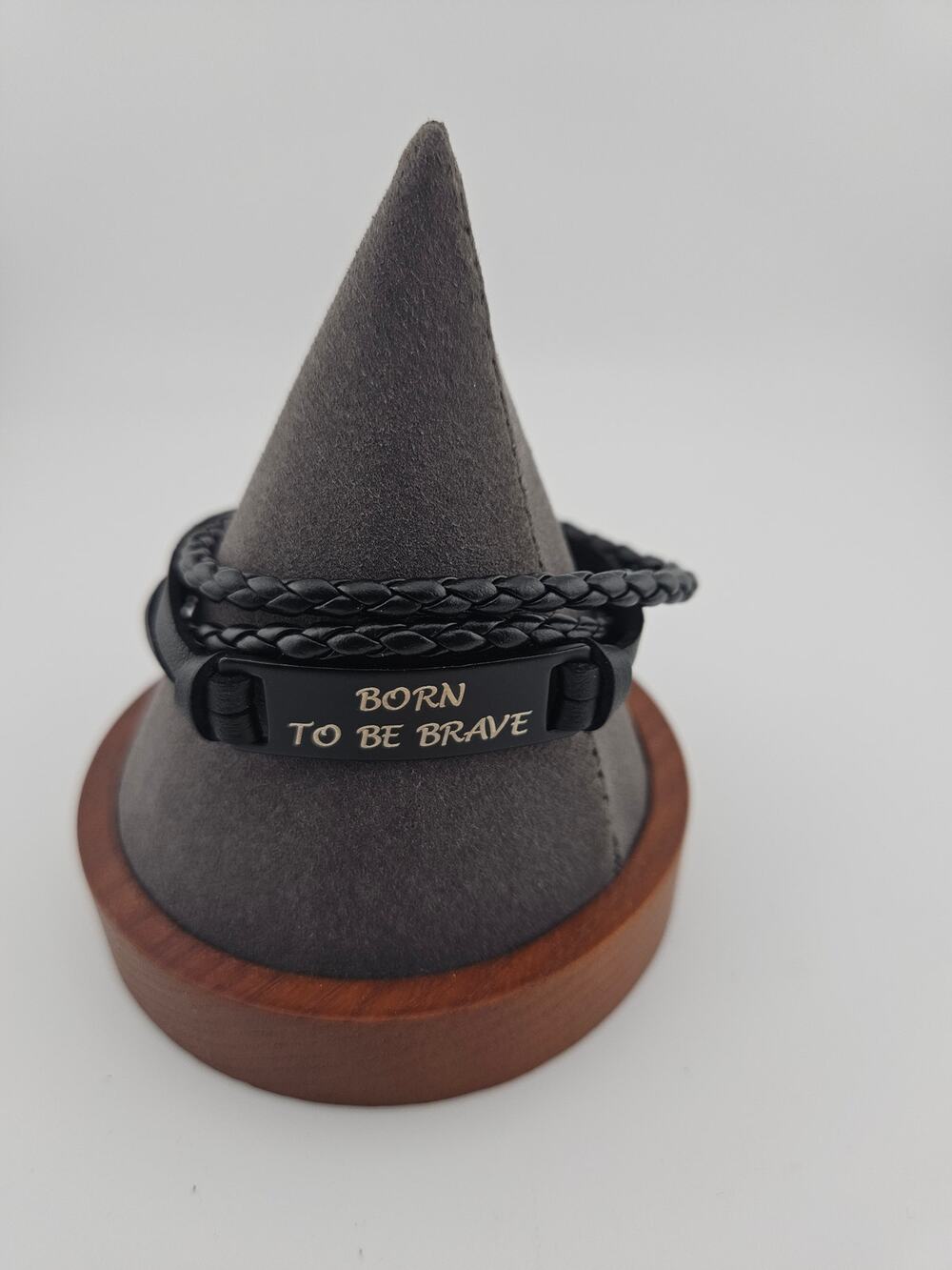 Born To Be Brave Tag Bracelet Black Braded Cord Multistrand Layered Indie Boho